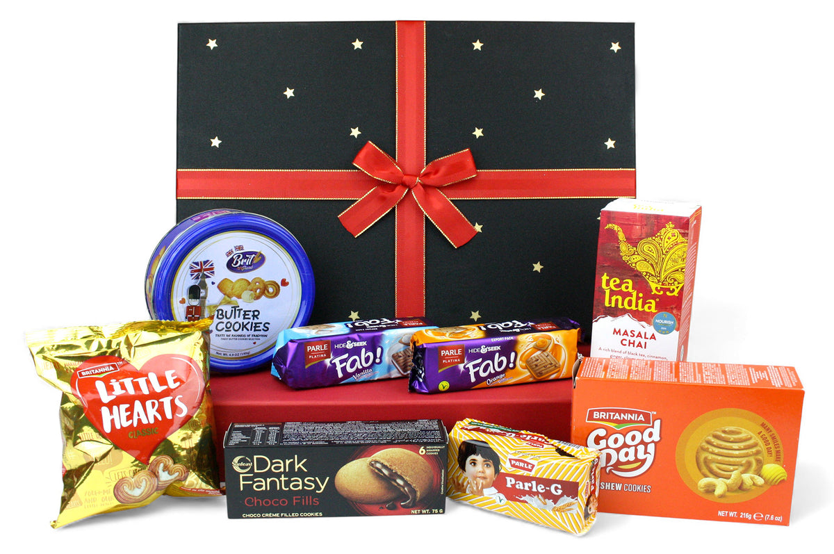 Premium Assorted Biscuit Cookies Treats & Masala Chai Tea Gift Hamper - Deluxe Snack Box