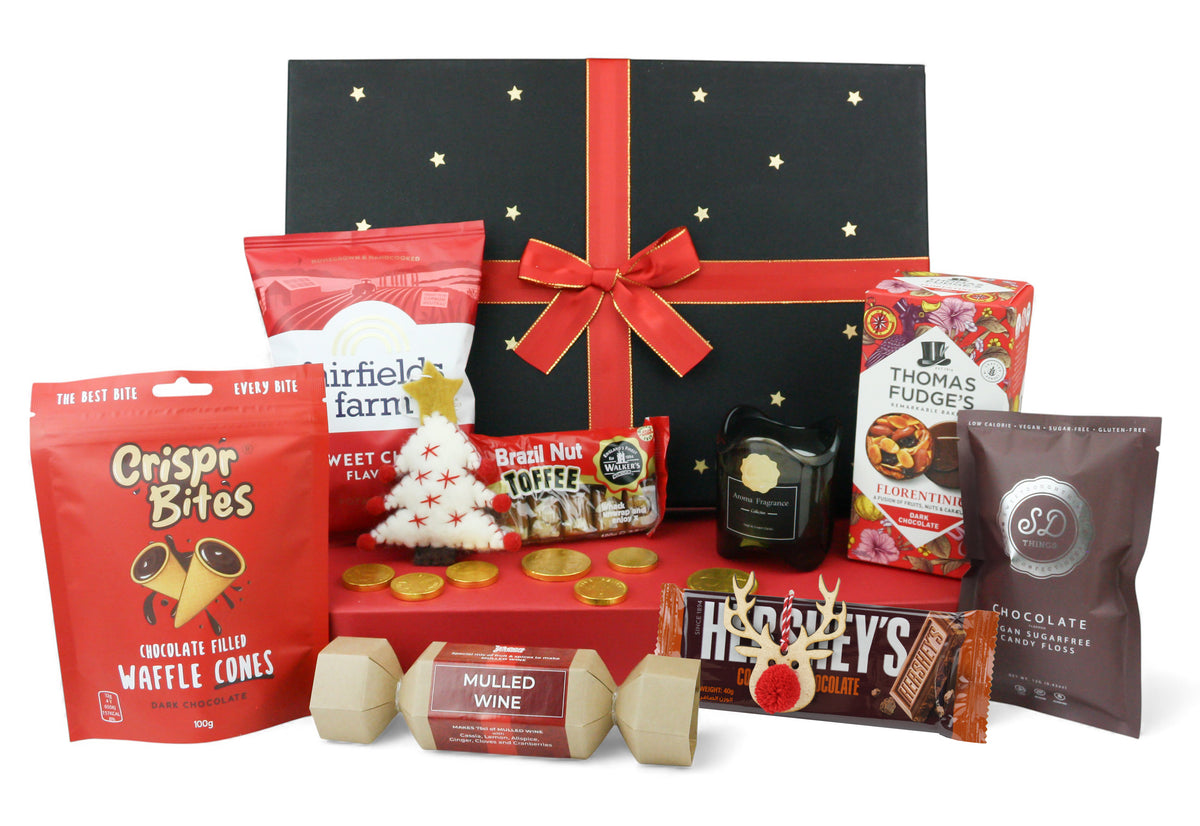 DelightBox Festive Christmas Chocolate Gift Hamper with Sweet and Savory Snacks - Holiday Choco Treats