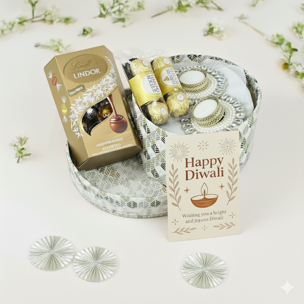 Rhinestone Rangoli Gota Diya Tea Light Candles & Chocolates