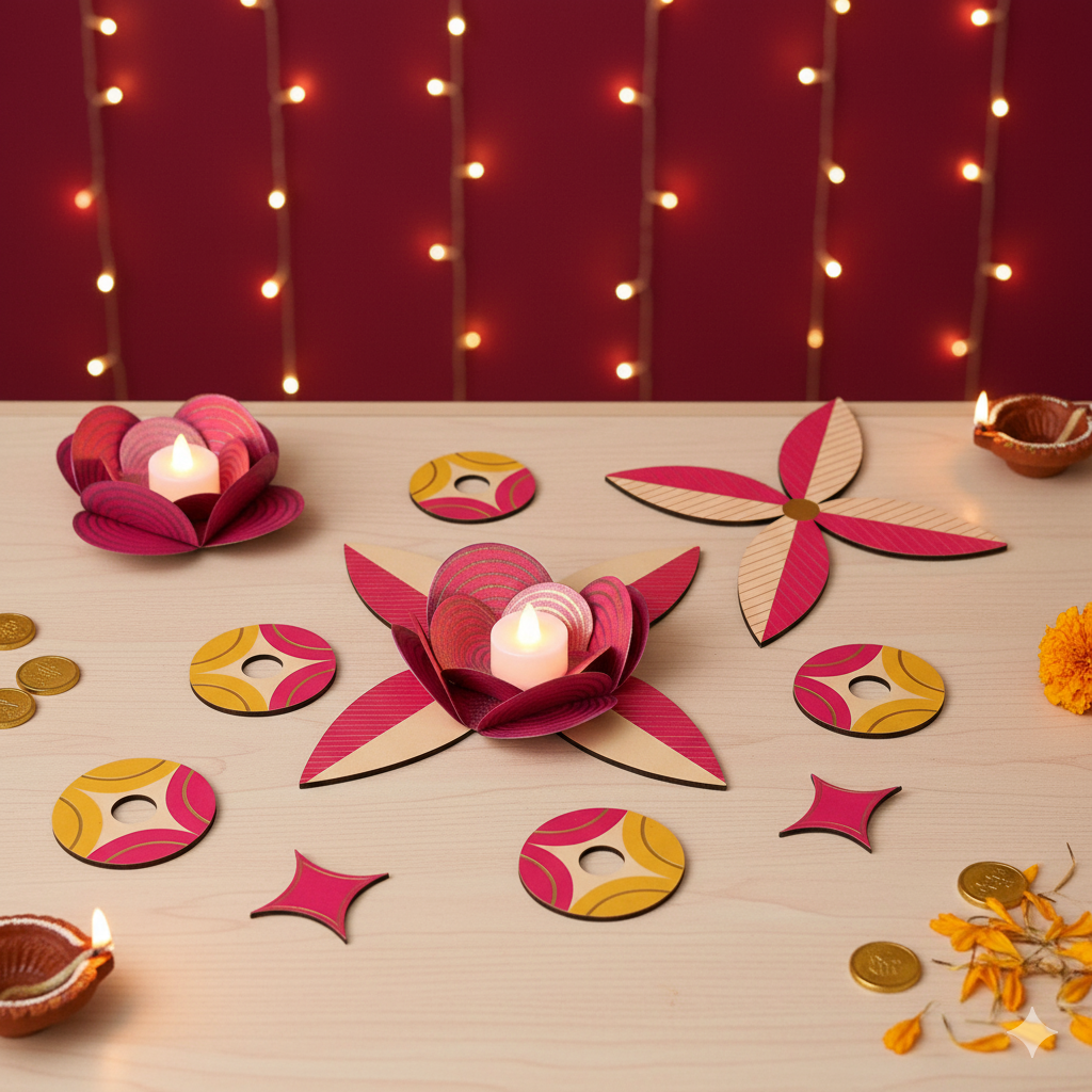 Elegent Decorative Festival Rangoli Set With Tealight Holders
