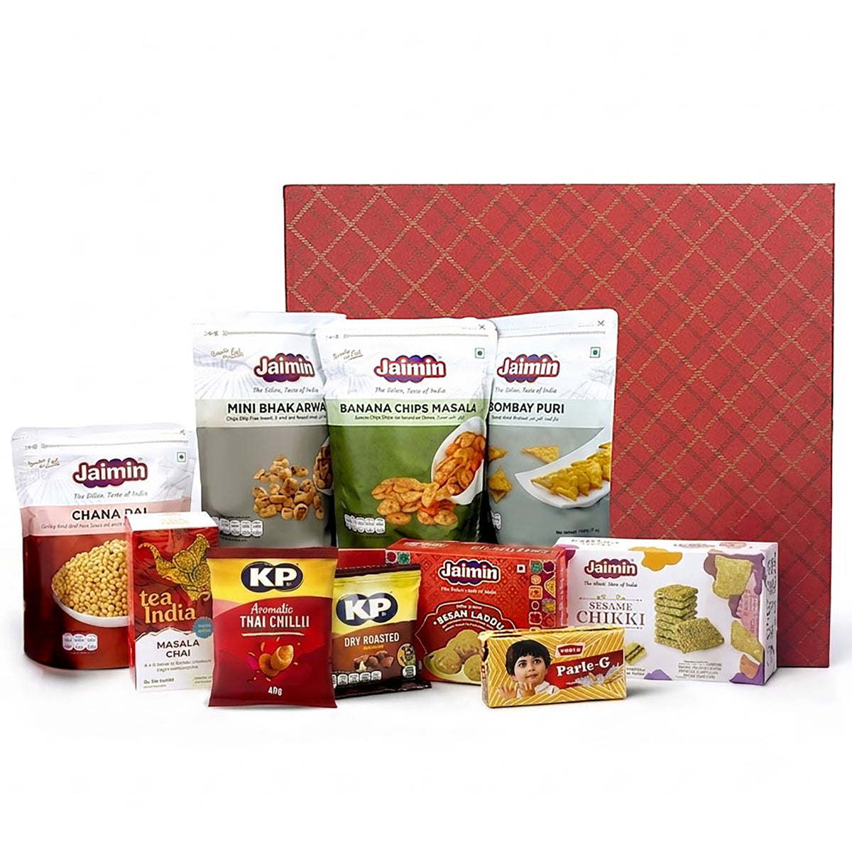 Indian Festive Snacks Hamper (Authentic Indian Flavors) | Diwali Gift Box with Savoury Snacks, Sweets & Chai – 10 Piece Assorted Selection –