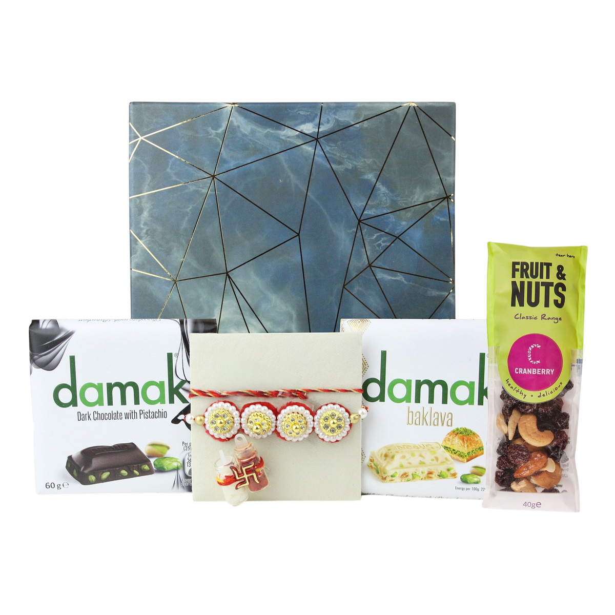 Emartbuy Rakhi Gift Hamper — Baklava Chocolate, Pistachio Bar and Nuts
