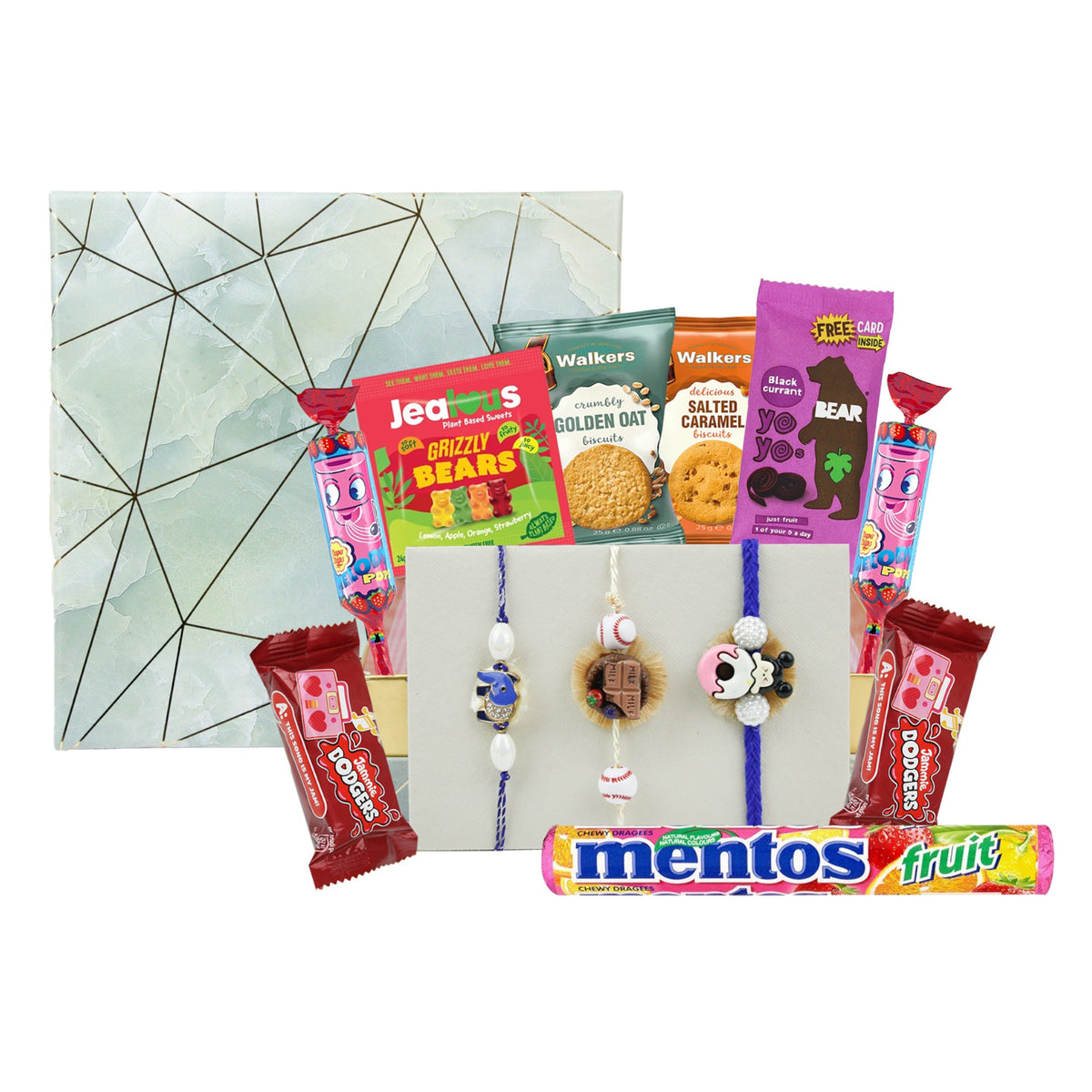 Pack of 3 Kids Cartoon Rakhi & Snacks