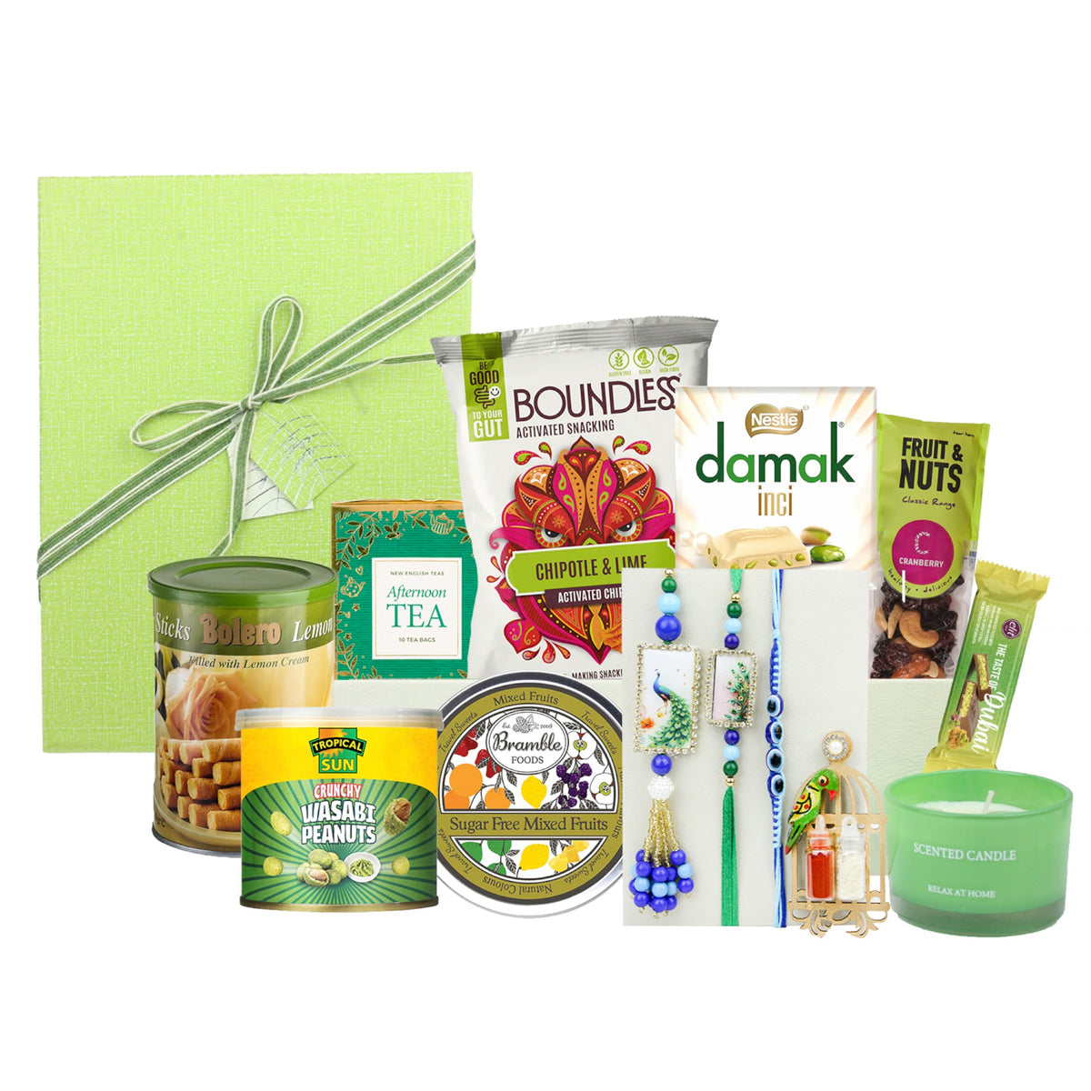 Premium Rakhi Gift Hamper: Peacock Green Rakhi
