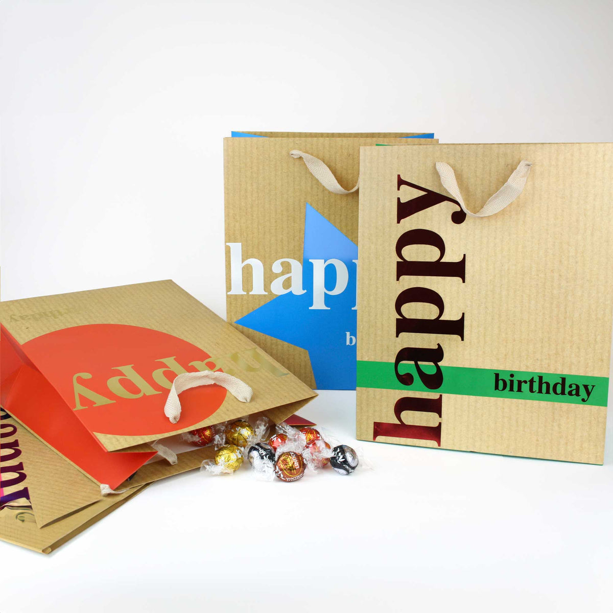Luxury Happy Birthday Gift Bags - Set Of 4 Assorted Colours (Sizes Available)