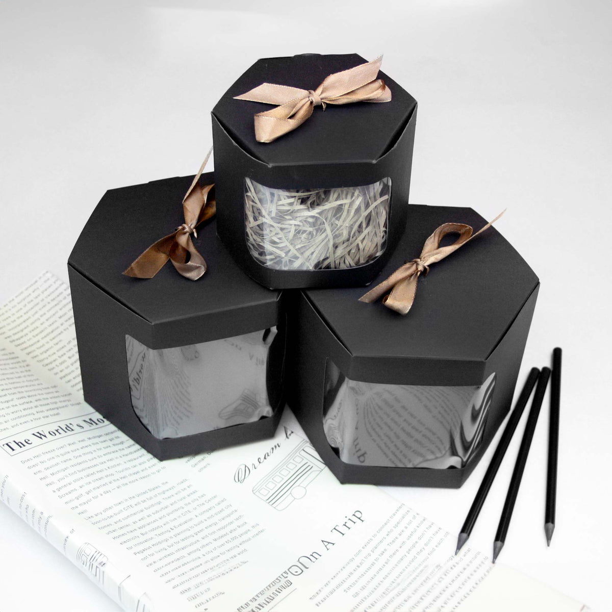 Black Hexagon Kraft Gift Boxes (Pack of 12) Sizes Available