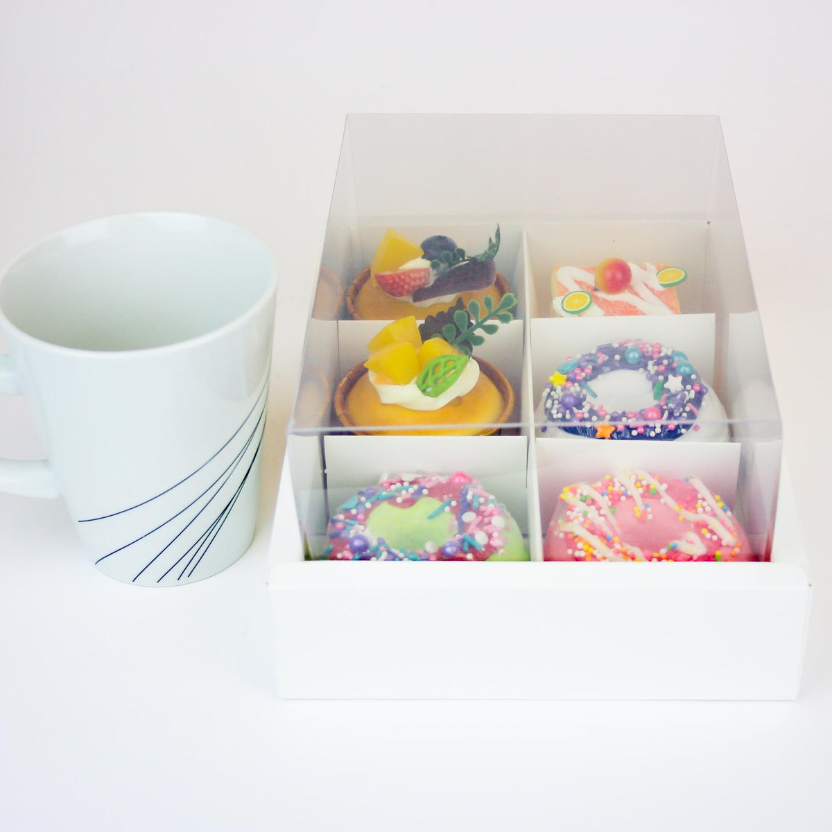 Pack of 12 White Cupcake Box with Clear Lid - Holds 6 Cupcakes