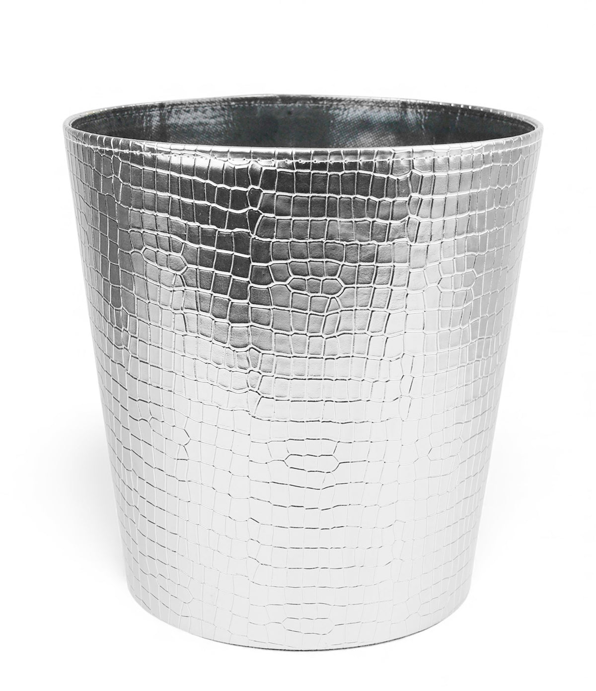 Faux Leather Croc Texture Dustbin – for Bedroom, Bathroom, Office & Home Décor | 27 x 25 x 25 cm -  Silver