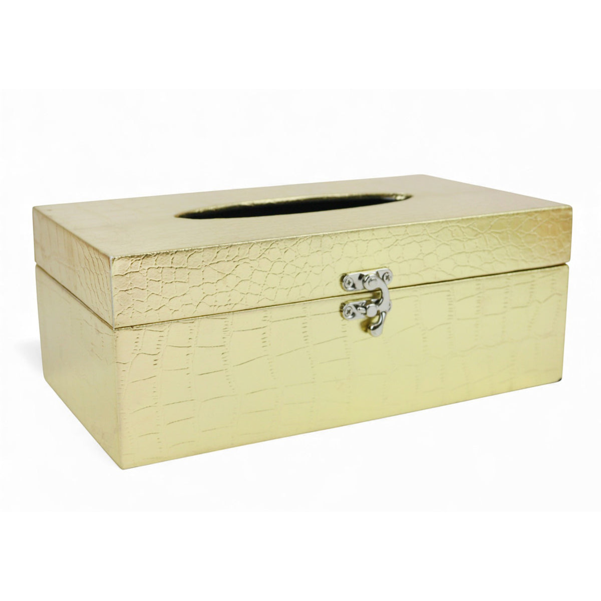 Faux Leather Croc Texture Tissue Box - Gold
