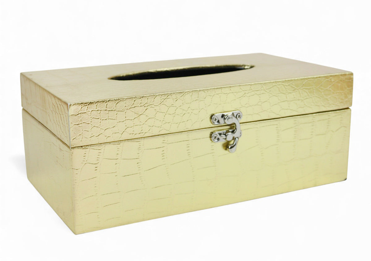 Faux Leather Croc Texture Tissue Box - Gold