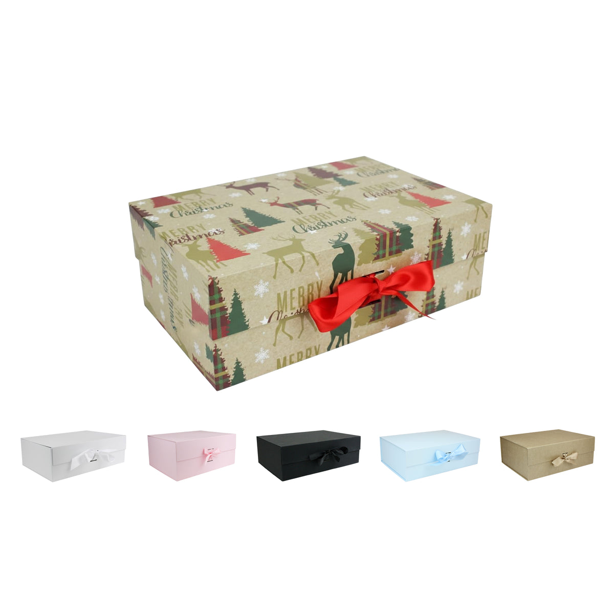 Christmas Gift Boxes With Ribbon - Single (Sizes Available)