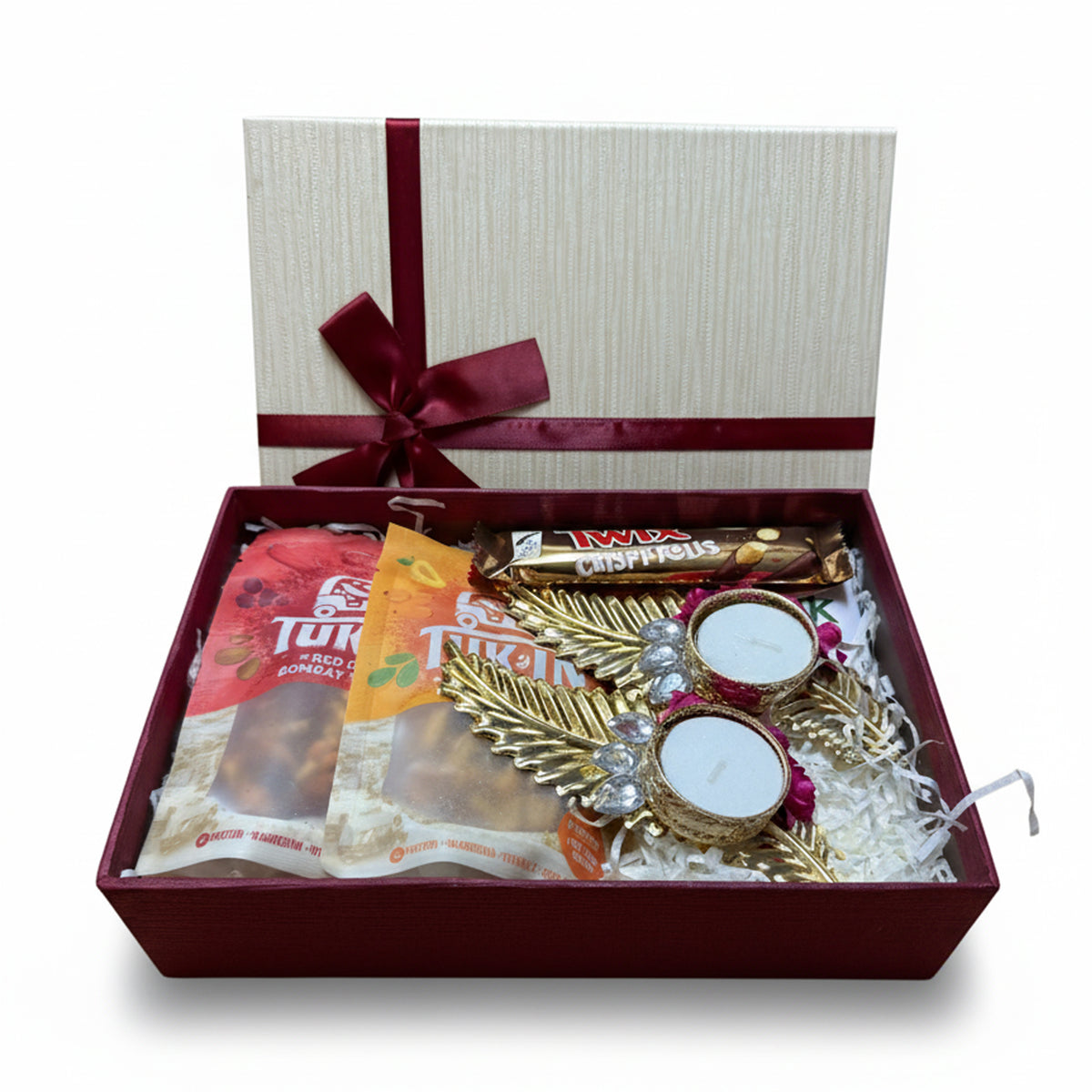 Luxury Diwali Festive Gift Hamper Box with Diyas, Chocolates, Snacks Festive treats
