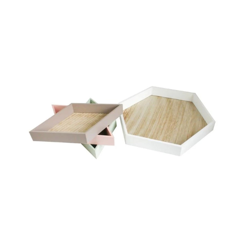 Hexagonal Wooden Tray - Pack of 4