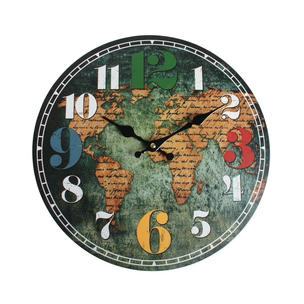 Round World Map Wall Clock – EMARTBUY