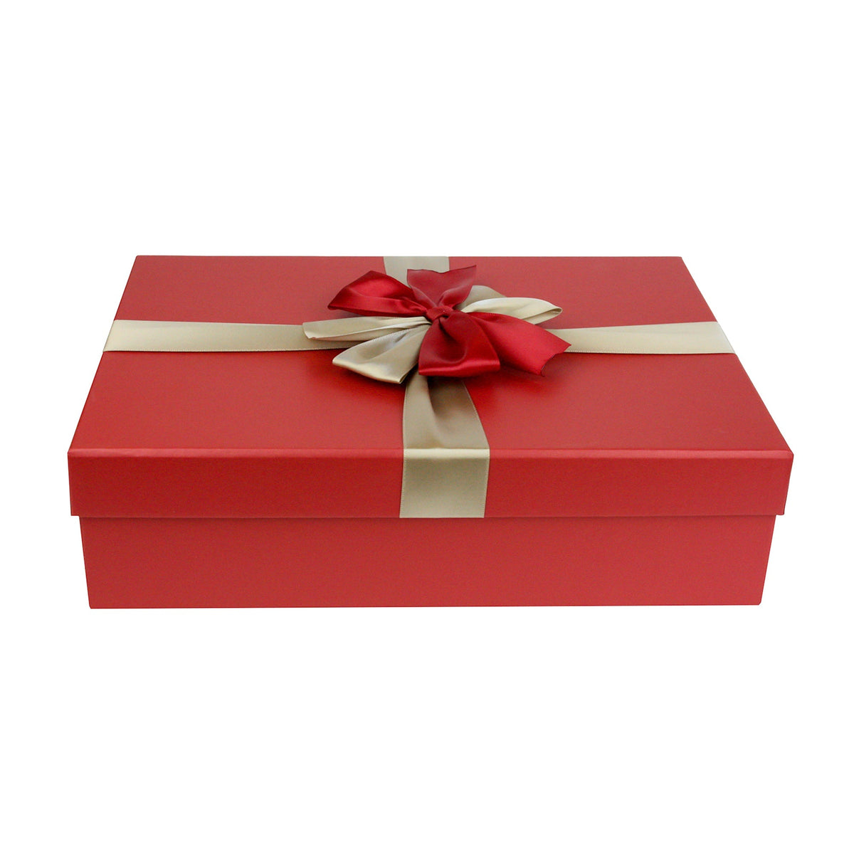 Red Cream Bow Gift Box with Shredded Paper