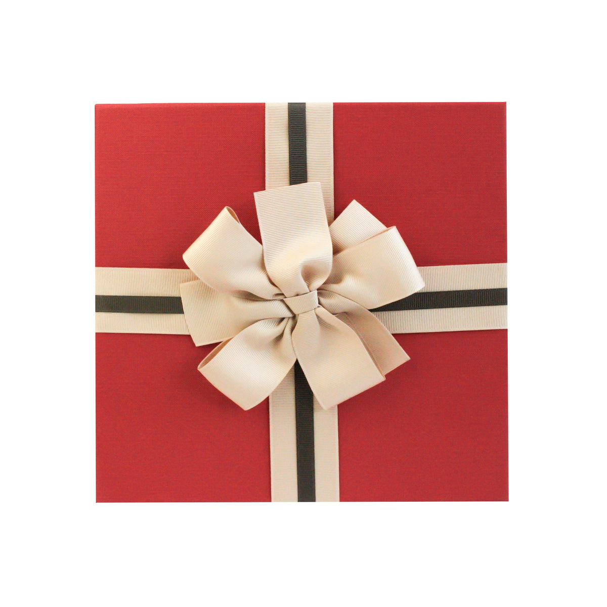 Cream Red  Gift Box with Bow & Shredded Paper