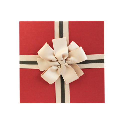 Cream & Red Bow Gift Box Set of 3 with Shredded Paper