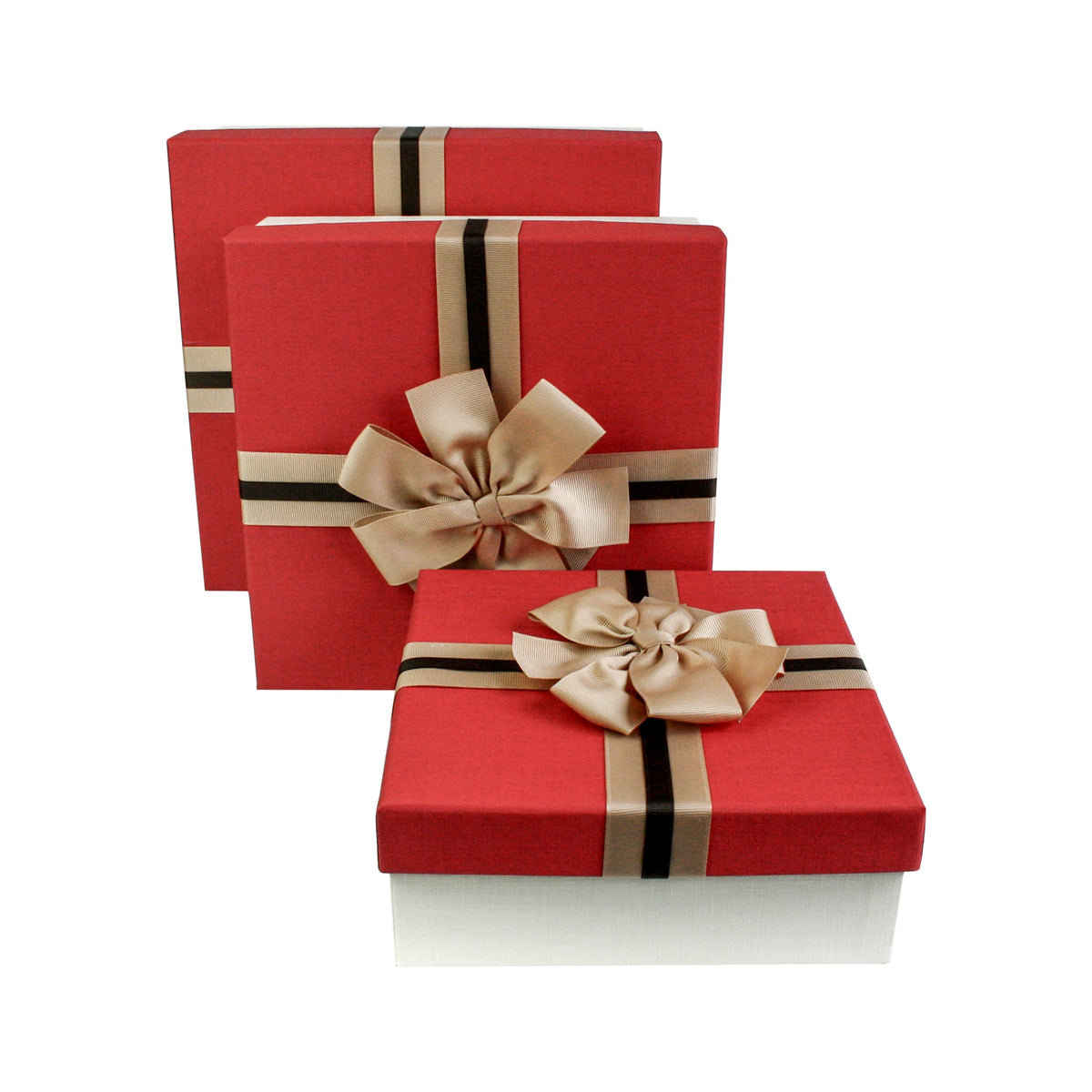 Cream & Red Bow Gift Box Set of 3 with Shredded Paper