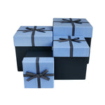 Dark Blue Striped Bow Gift Box - Set Of 4