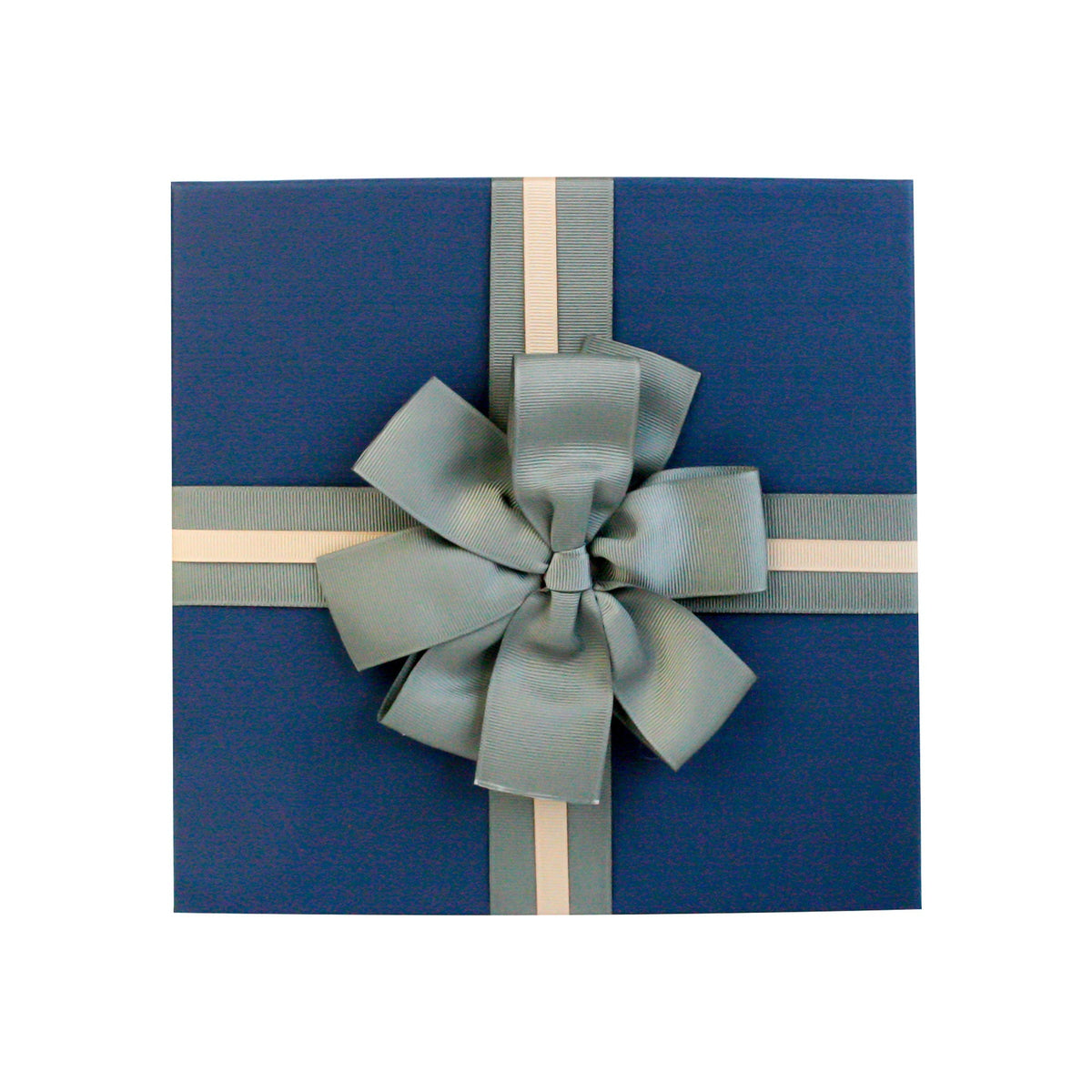 Cream Blue Gift Box with Bow & Shredded Paper