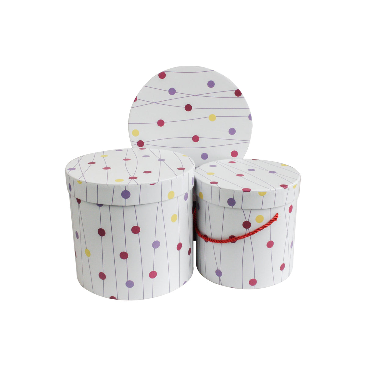 Set of 3 White Multi Color Dots Gift Box
