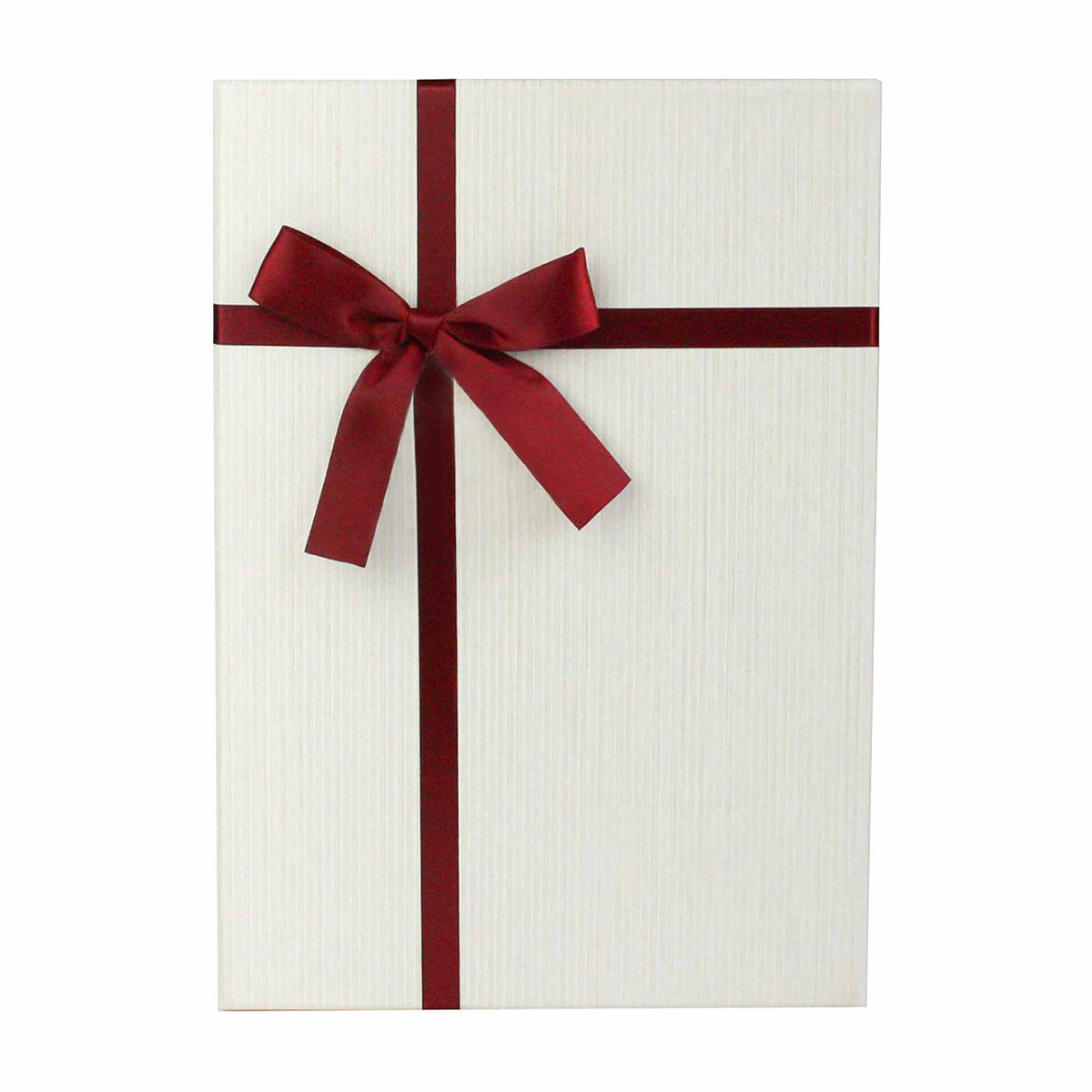 Burgundy Bow Gift Box with Shredded Paper