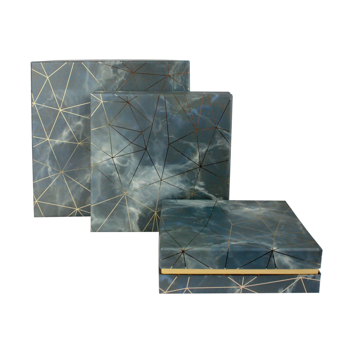 Set of 3 Blue/Grey Marble Print Gift Box