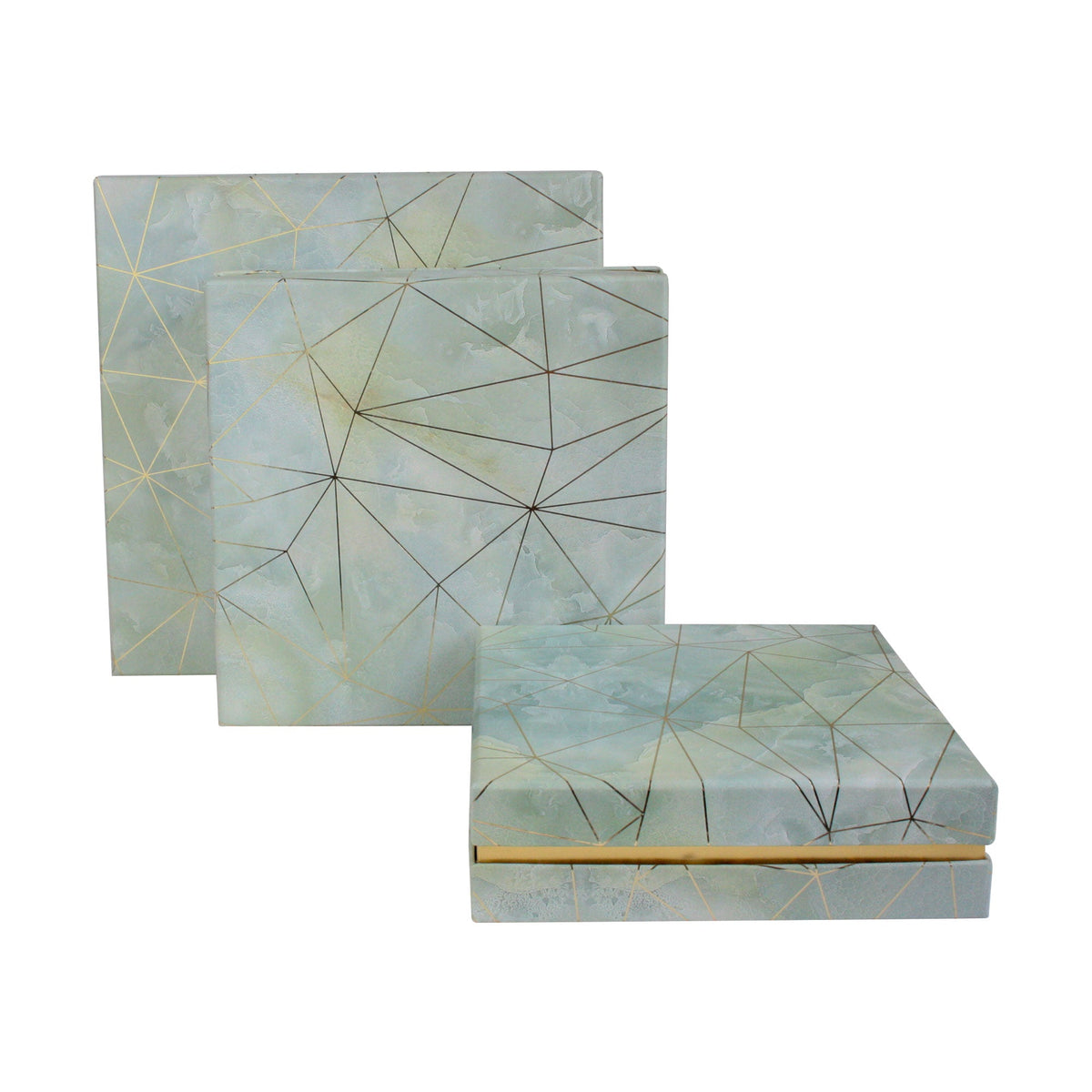 Set of 3 Sea Green Marble Print Gift Box