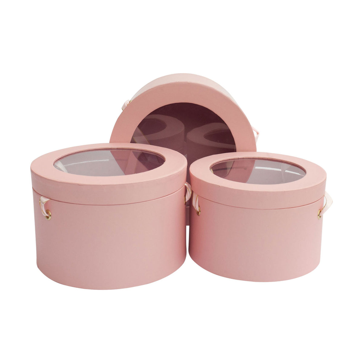 Set Of 3 Baby Pink Transparent Top Gift Box