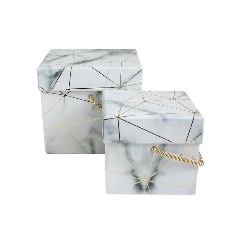 White Marble Print Gift Box - Set of 2