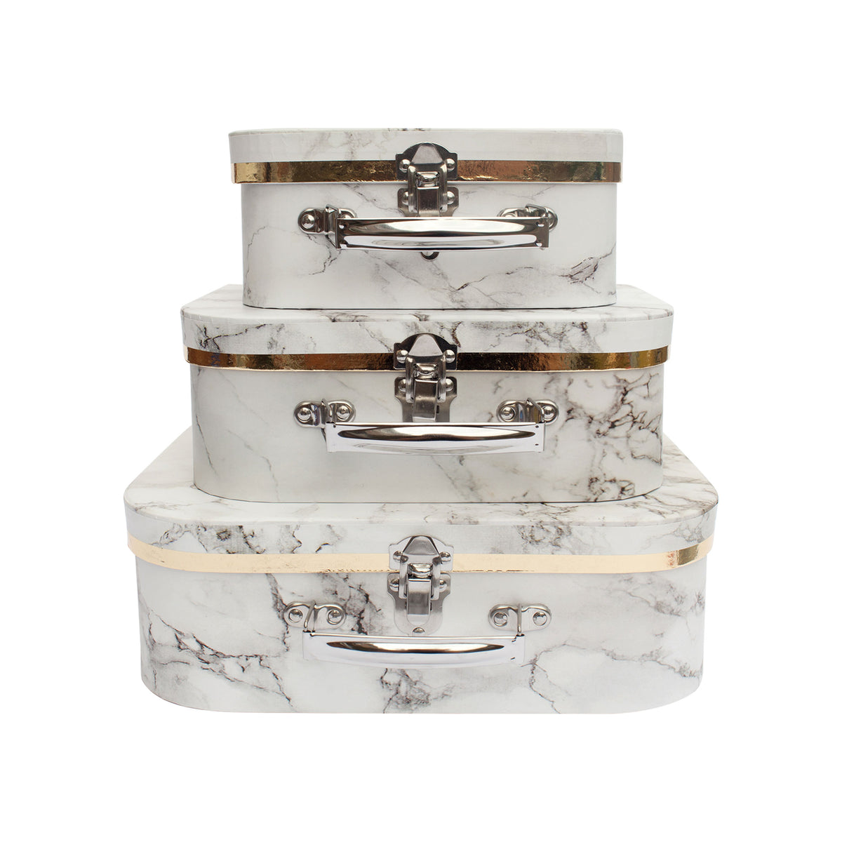 Set of 3 White Marble Suitcase Gift Boxes