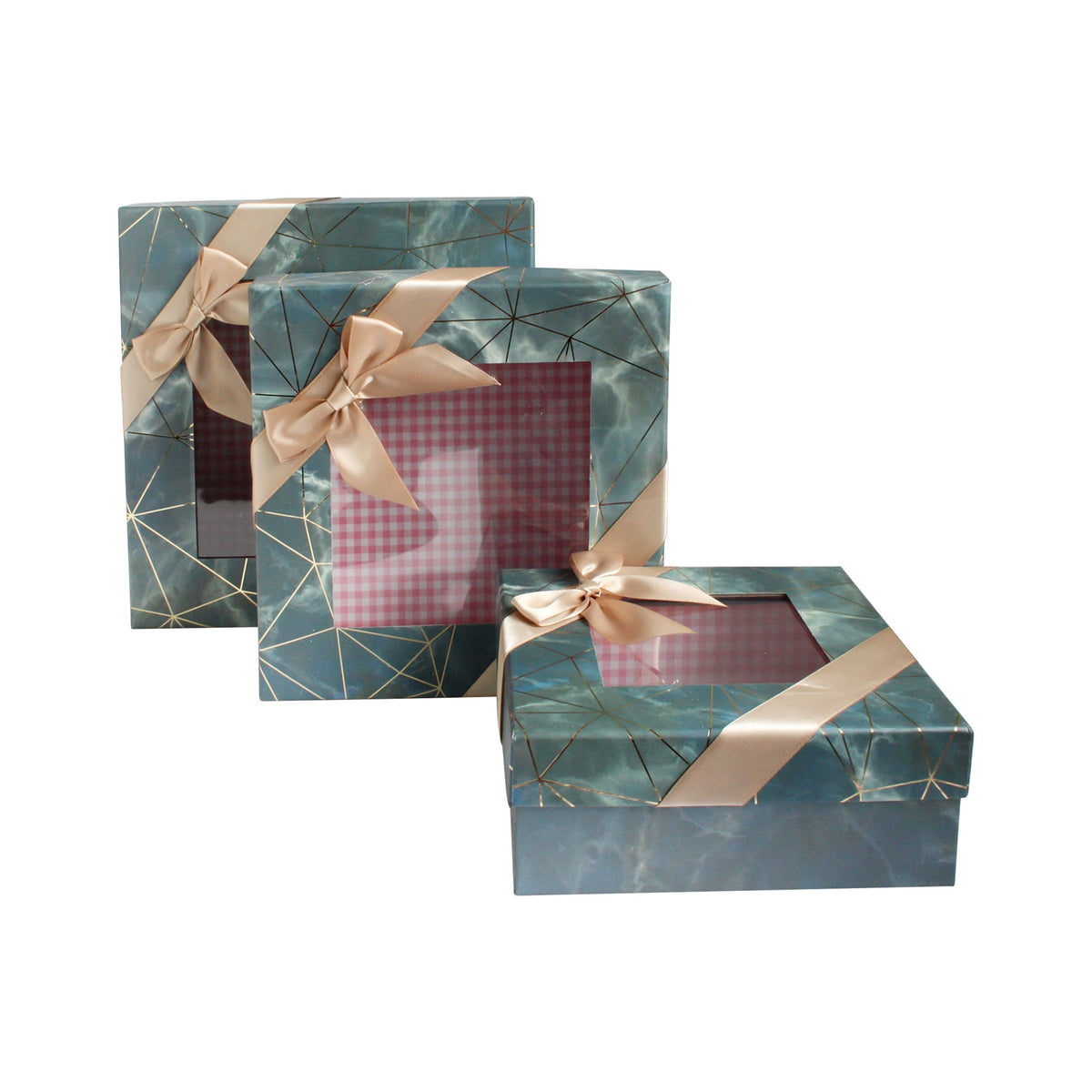 Set of 3 Blue/Grey Marble Print Gift Box