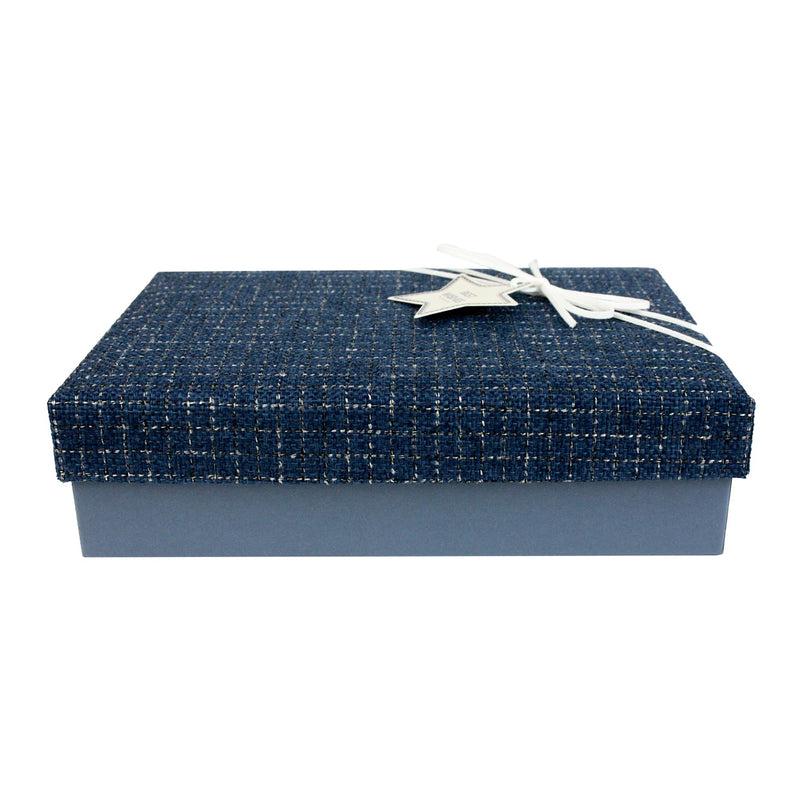 Blue Textured Fabric Gift Box with Shredded Paper