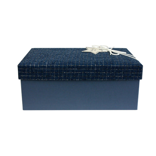 Blue & Suede Decorative Ribbon Gift Box with Shredded Paper