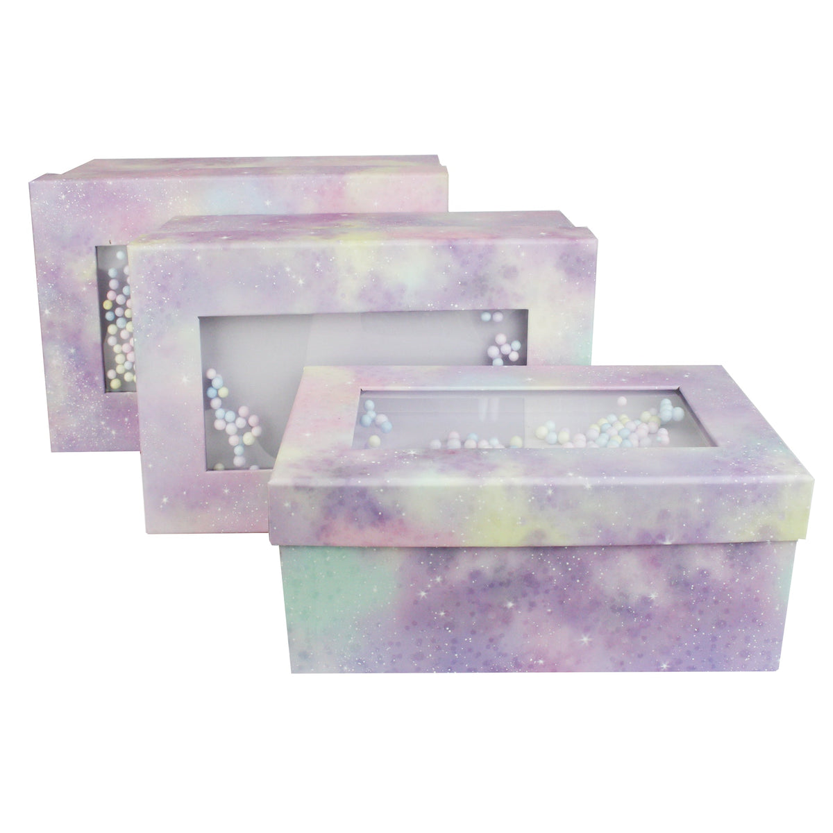 Set of 3 Pink Purple Pastel with Multicolored Balls Gift Boxes
