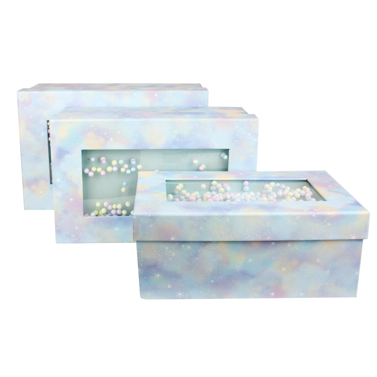 Set of 3 Blue Pastel with Multicolored Balls Gift Boxes