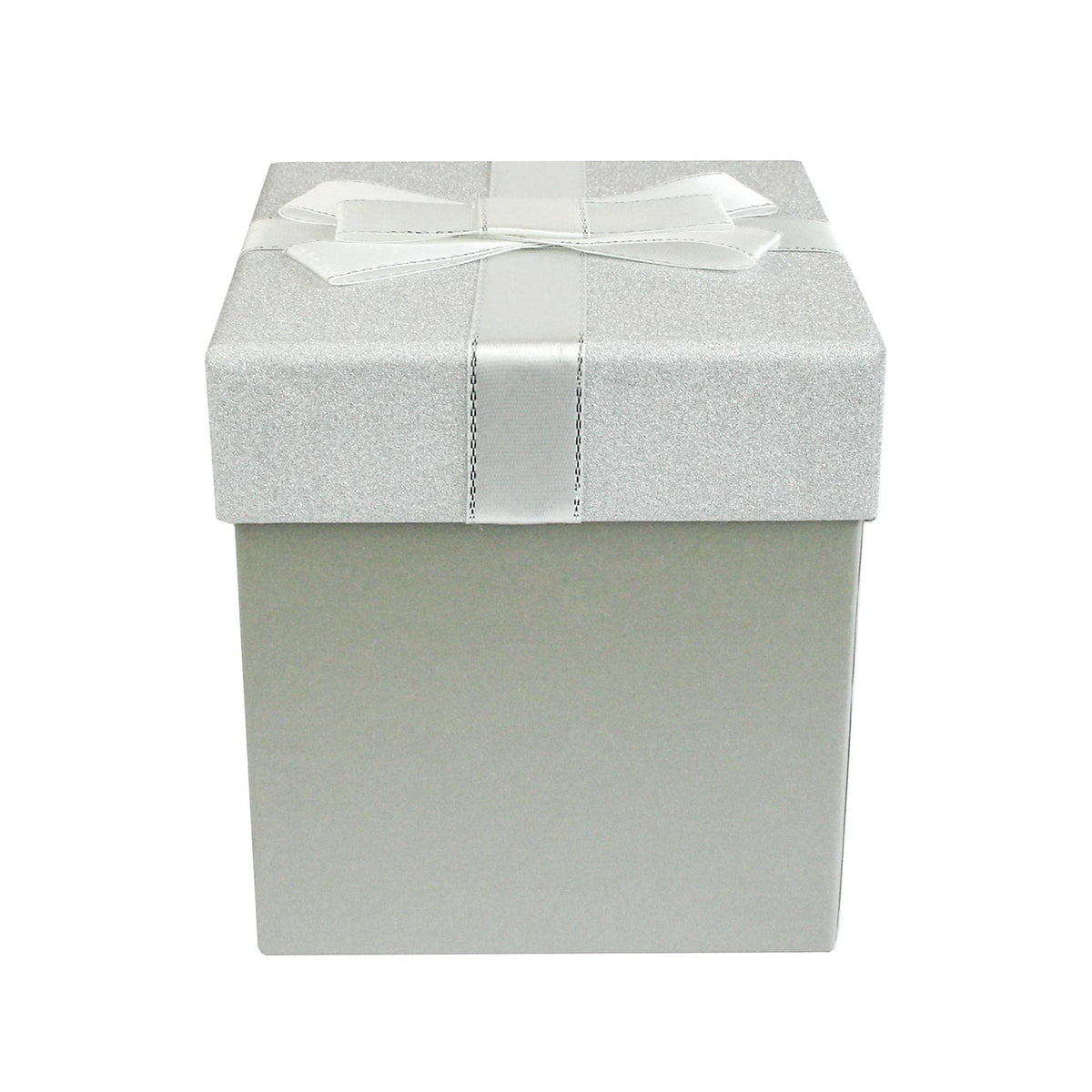 Grey Silver Glitter with White Ribbon Gift Box