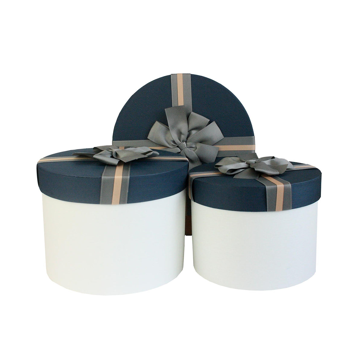 White Blue with Striped Brown Ribbon Gift Boxes