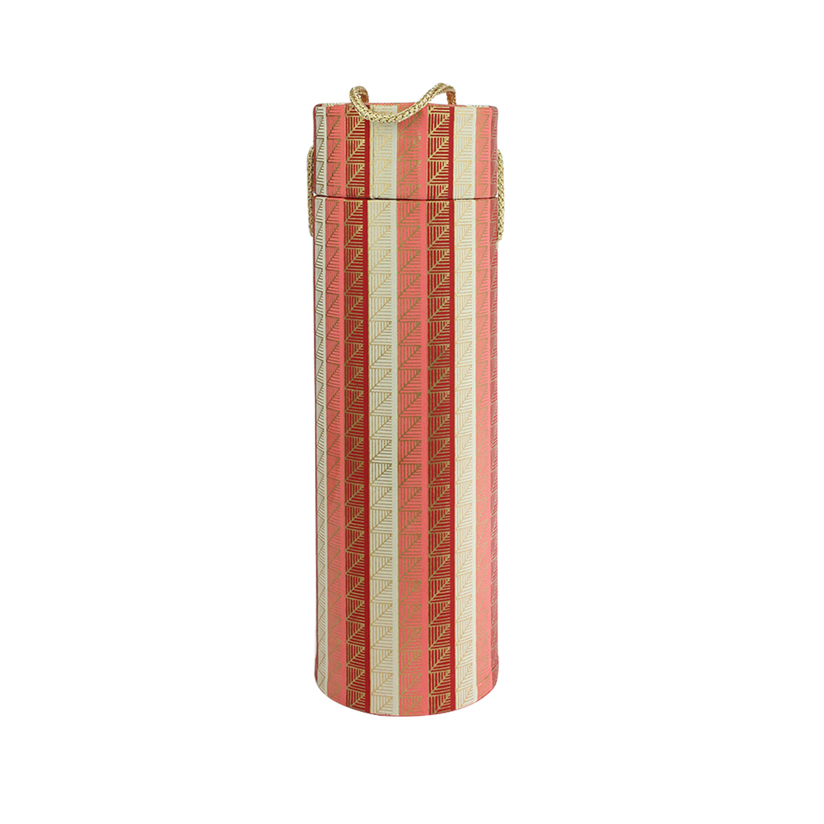 Handmade Chevron Patterned Red/Pink Cylindrical Wine Gift Box - Single