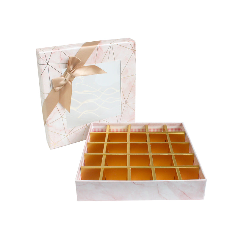 25 Compartment Marble Print Gift Box - Pink Pack of 3