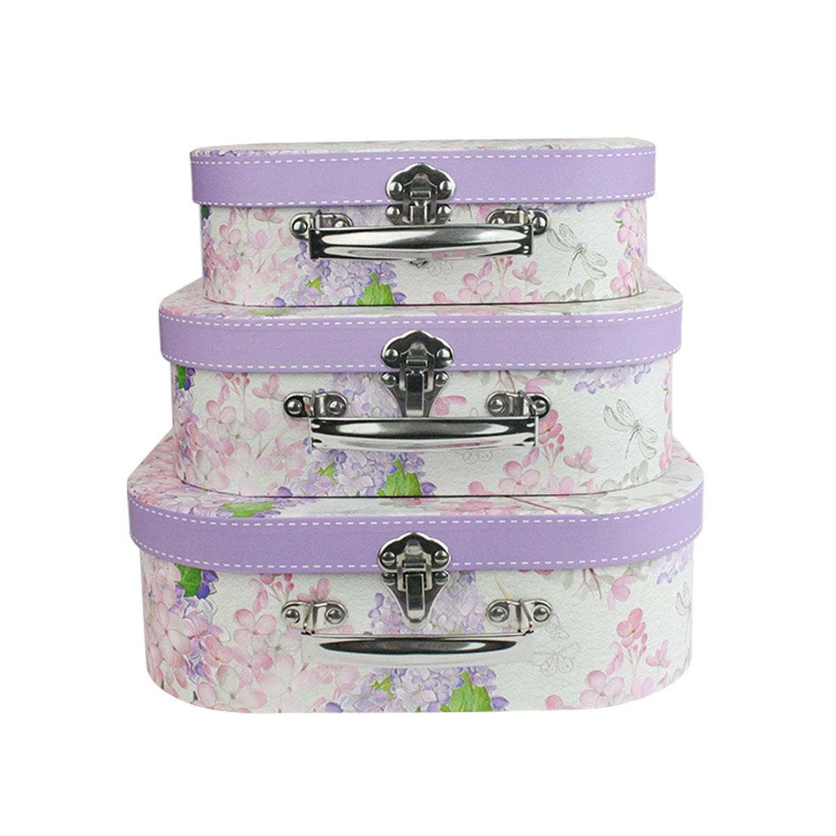 Set of 3 Lilac Floral Suitcase Gift Box
