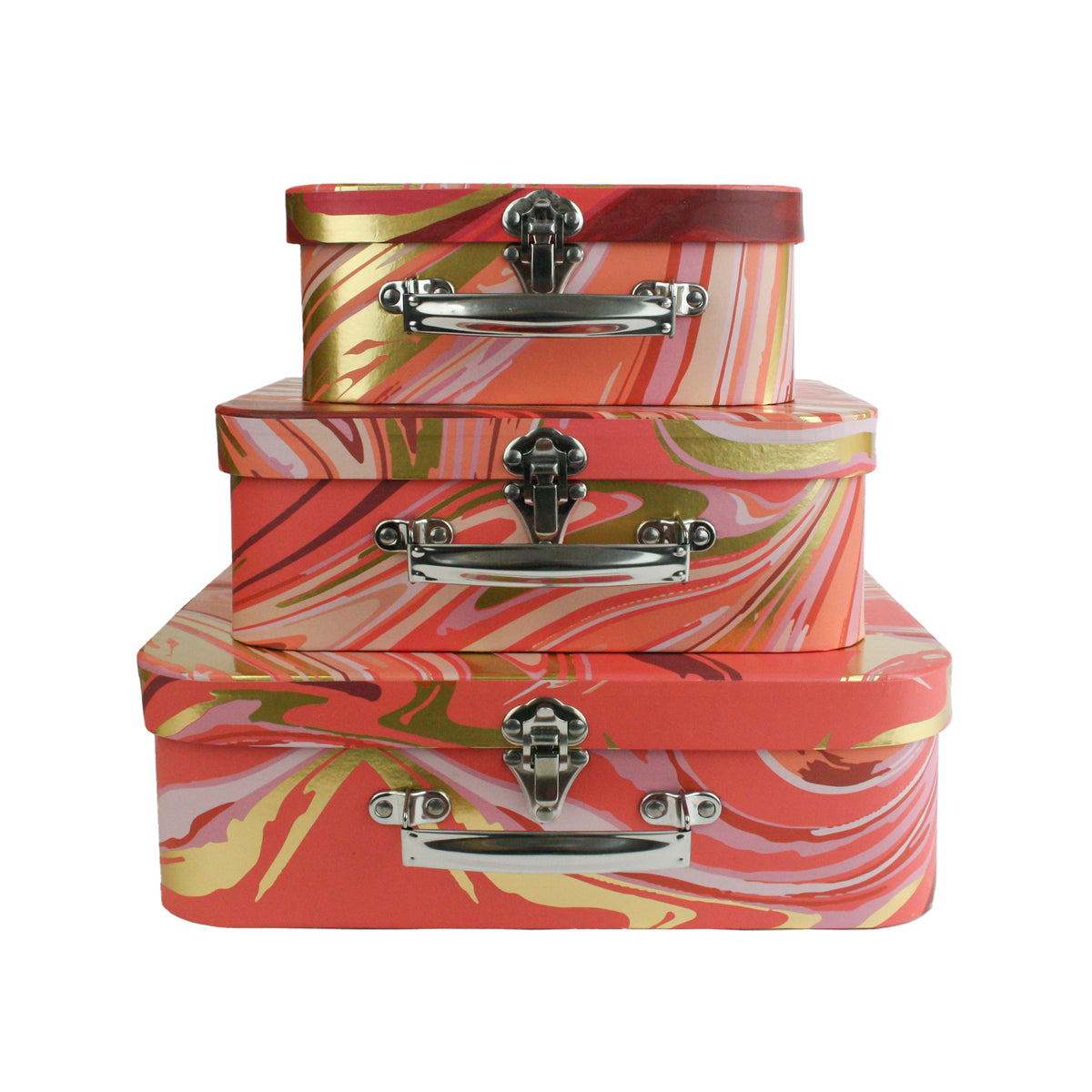Set of 3 Suitcase Gift Box - Orange Gold Marble Print