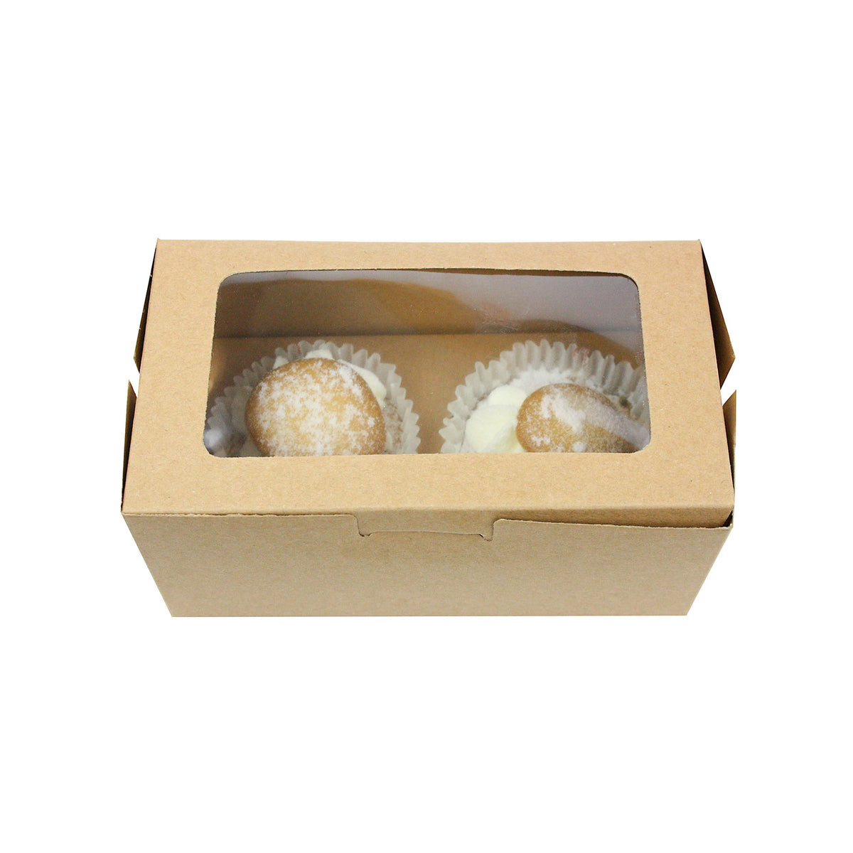 12-Pack Brown Kraft Cupcake Boxes with Clear Window - Holds 2 Cupcakes