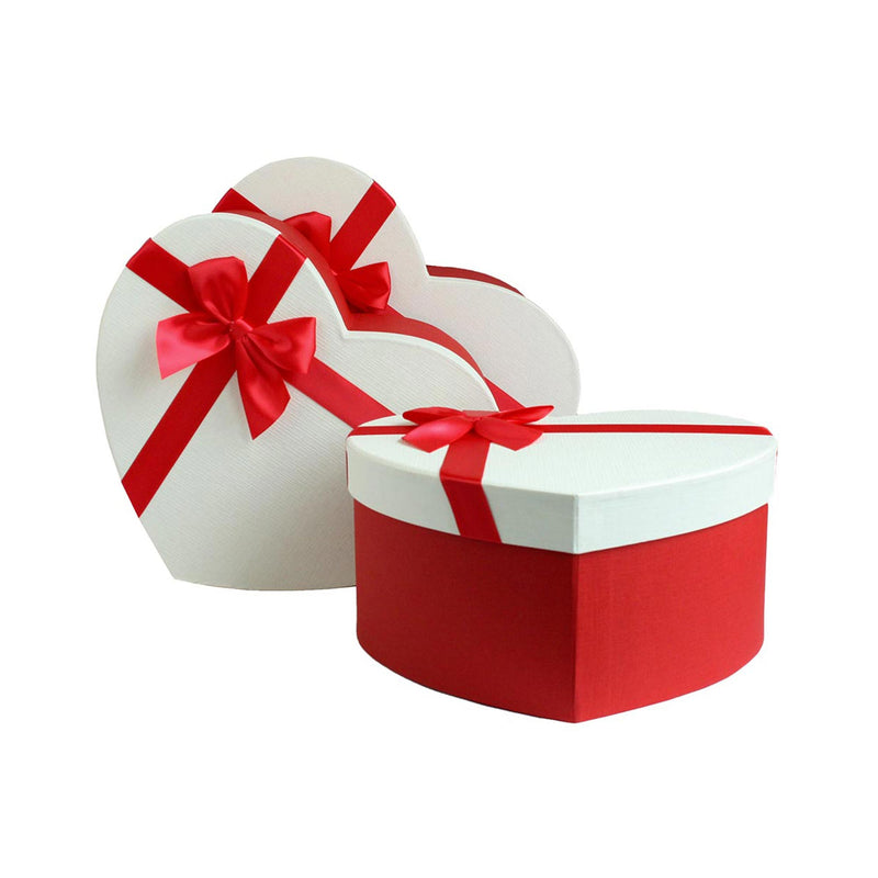 Textured Red Box with Satin Ribbon Bow Set of 3 Gift Box