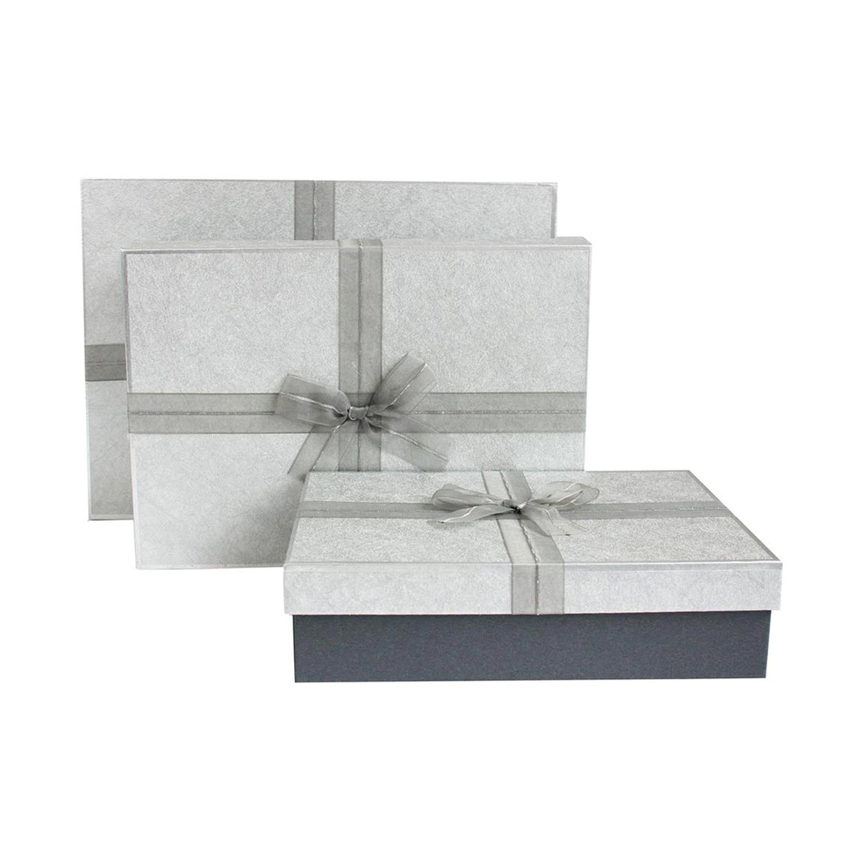 Set of 3 Dark Grey / Grey Ribbon Gift Boxes