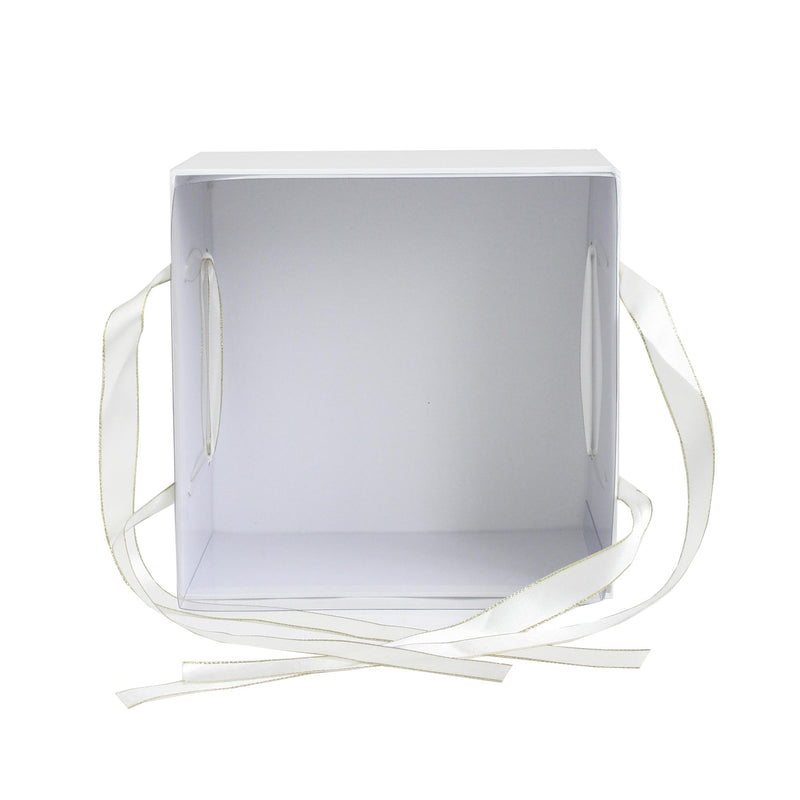 White Print with  Gold Satin Ribbon Handles Set of 3 Gift Box