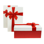 Red & Cream Bow Gift Box Set Of 3 with Shredded Paper