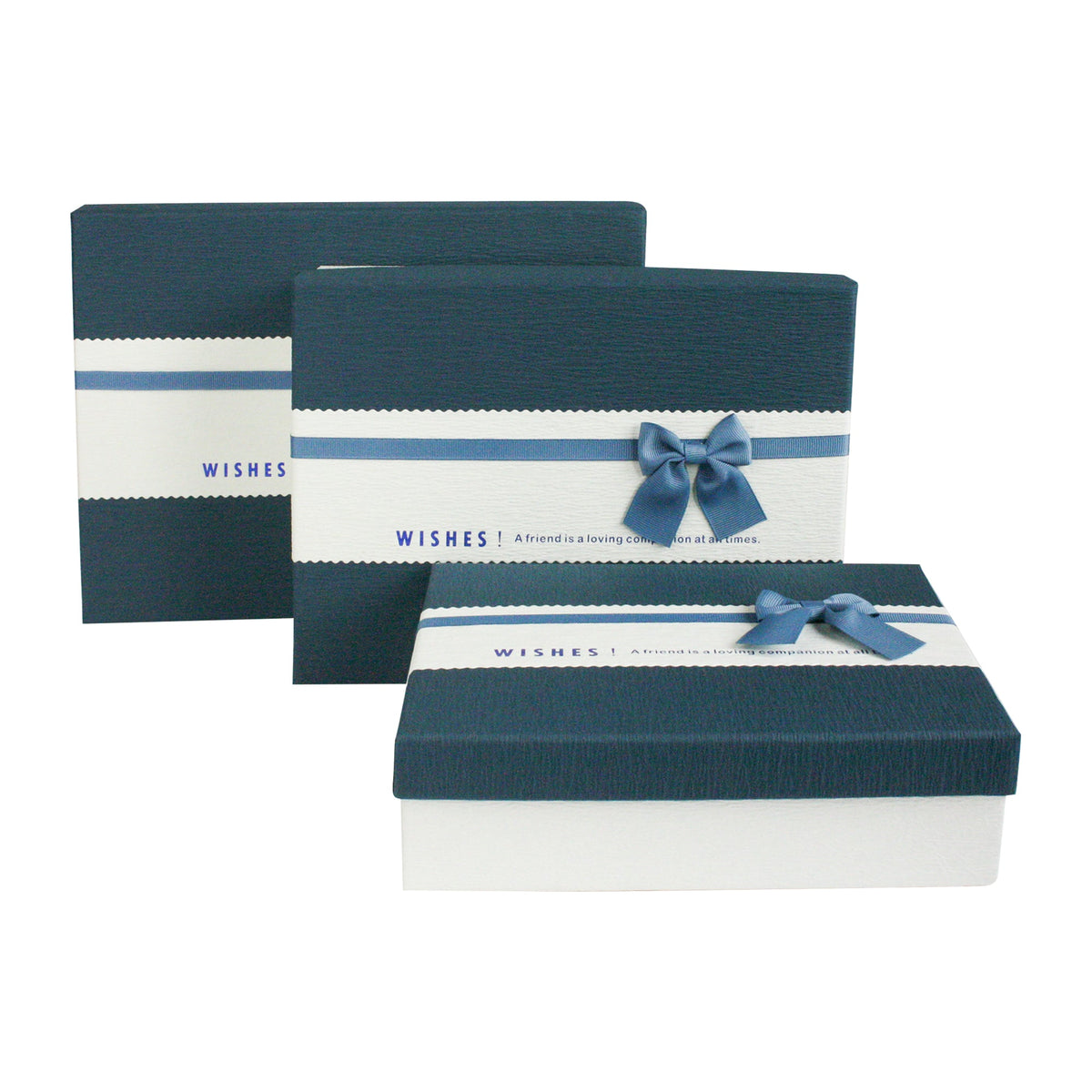Set of 3 Cream Blue with Bow Gift Boxes