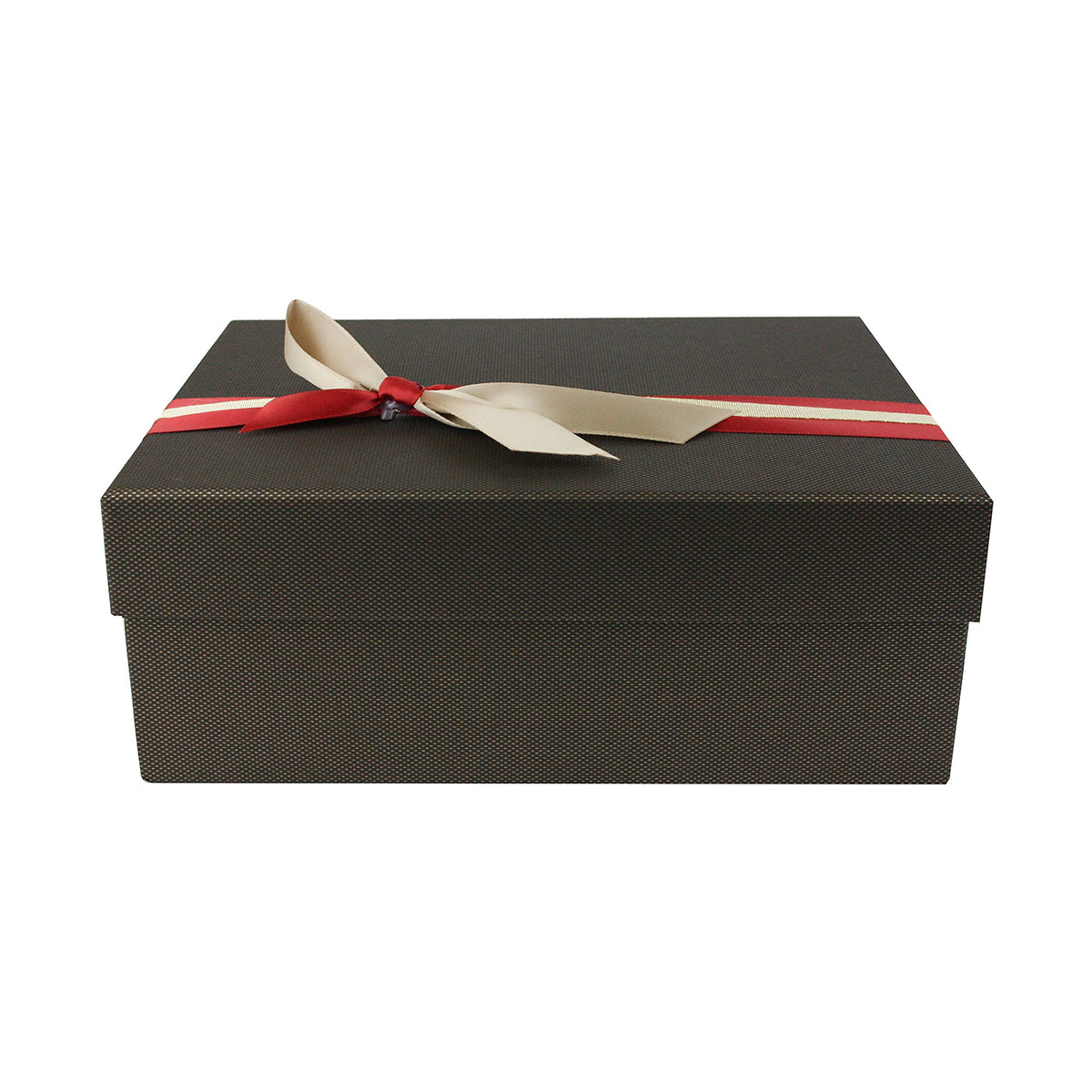Single Textured Dark Brown Red Gold Bow Gift Box (Sizes Available)