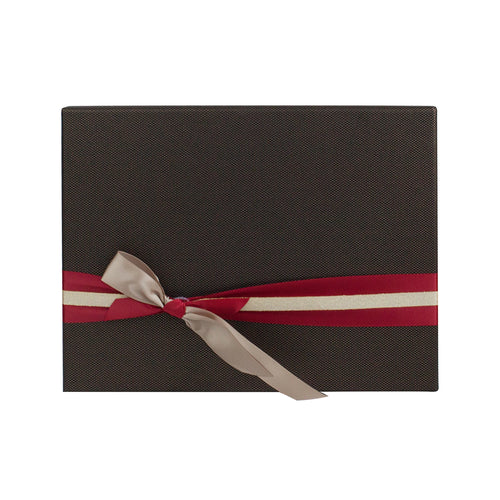Textured Dark Brown Red Gold Bow Gift Box